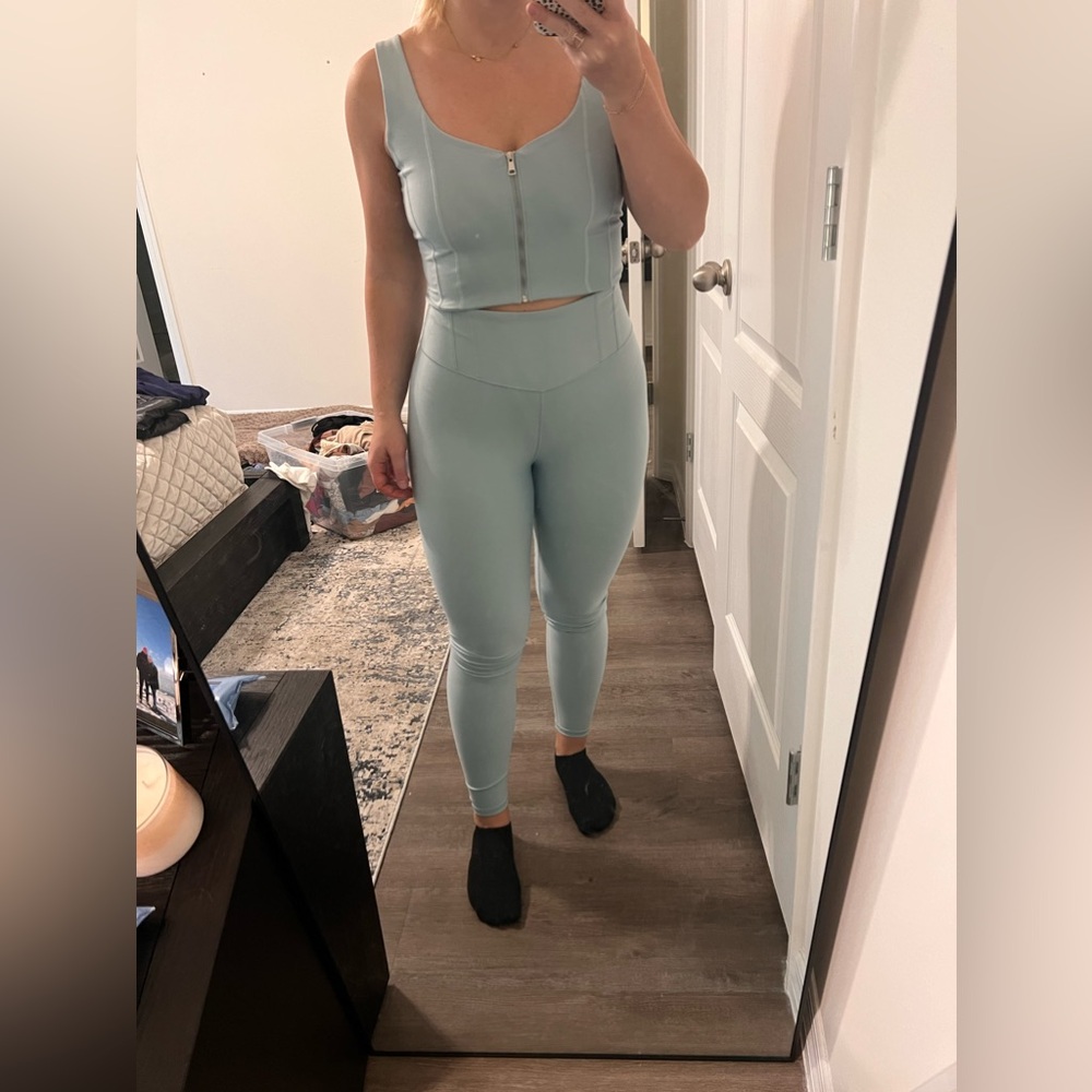 Abercrombie & Fitch Light Blue Active Set - Zip Crop Top & Leggings